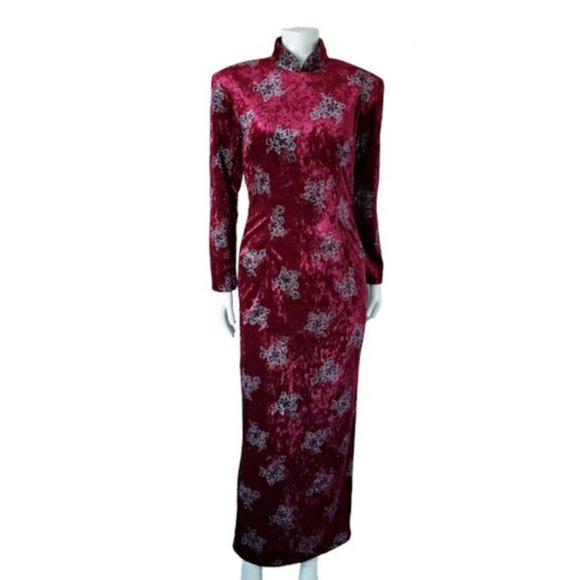 Vintage Velvety Crimson Maxi Dress - Picture 1 of 5
